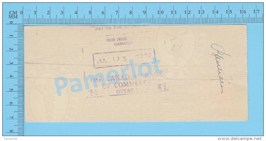 Ottawa, Cheque, 1951 ( $25.00, Cheque à Lui-mème., B.C.D.C.  Tax Stamp FX-64) Ontario Ont.. 2 SCANS - Schecks  Und Reiseschecks