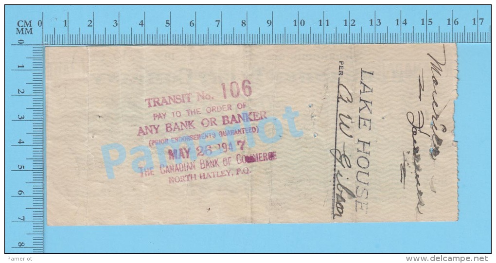 Sherbrooke Quebec Canada , Cheque, 1947 ( $15.00, Sherbrooke Trust Co. B.C.D.C.  Tax Stamp FX-64)  2 SCANS - Cheques & Traveler's Cheques