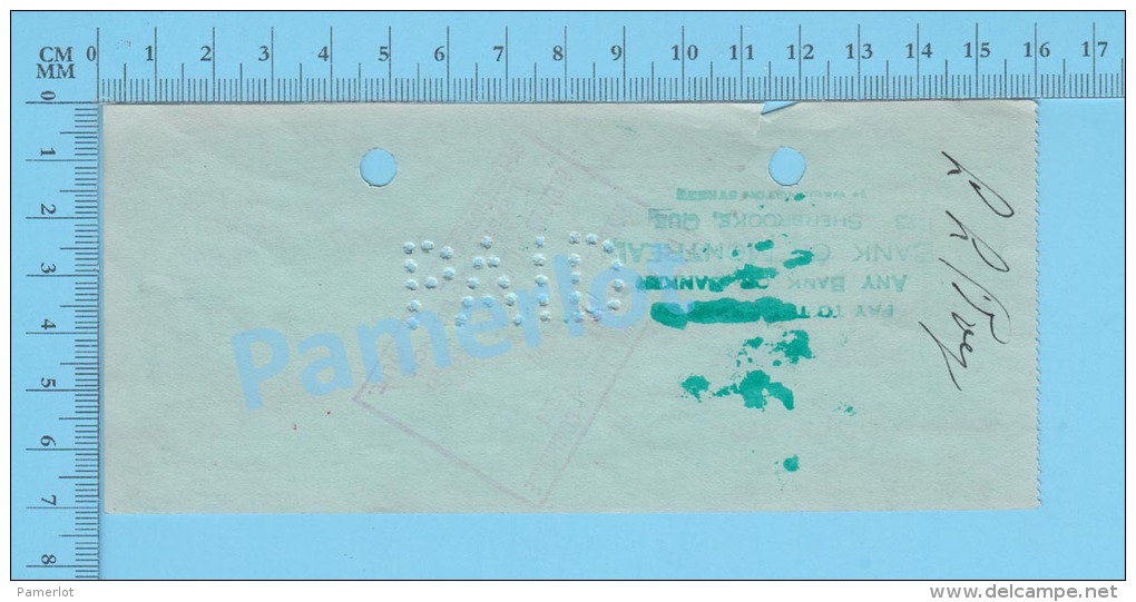 Sherbrooke Quebec Canada , Cheque, 1946 ( $15.00, L. R. Roy, Banque De Montréal  Tax Stamp FX-64)  2 SCANS - Chèques & Chèques De Voyage