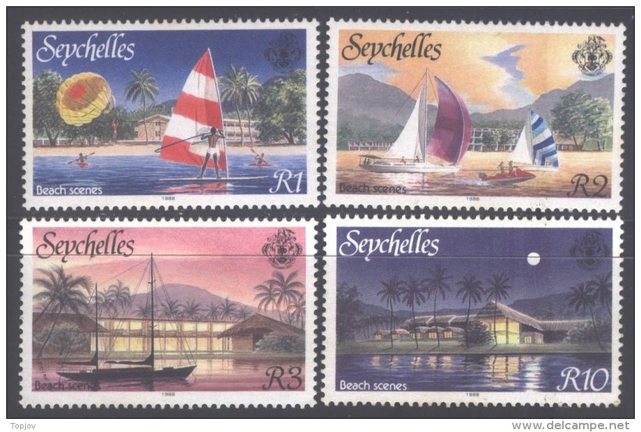 SEYCHELLES -  TOURISM - HOTELS - SHIPS - BEACH    - **MNH - 1988 - Hotel- & Gaststättengewerbe