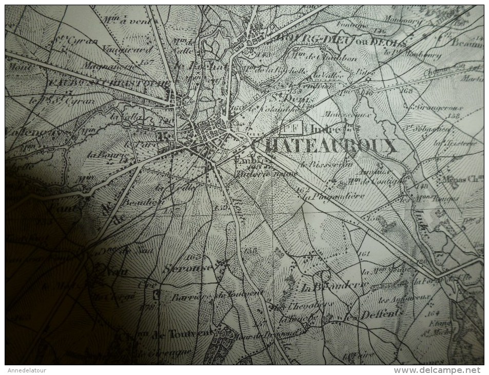 1847 Carte de la région de CHATEAUROUX  Levée par Officiers,publ par Dépot de la Guerre,Grav (Hacq,Cosquin,Rouillard)