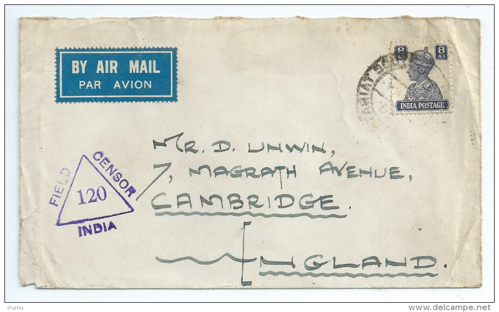 India 1940s Air Mail Censored Cover FIELD CENSOR INDIA 120 (SN 2456) - 1936-47 King George VI