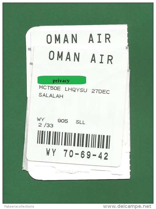 Titre De Transport - Boarding Pass : MUSCAT - SALALAH By OMAN AIR , Classe Economy - As Scan - Wereld