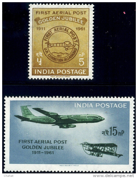 INDIA-1961-FIRST AERIAL POST-GOLDEN JUBILEE-SET OF 2-MNH-A6-454 - Ongebruikt