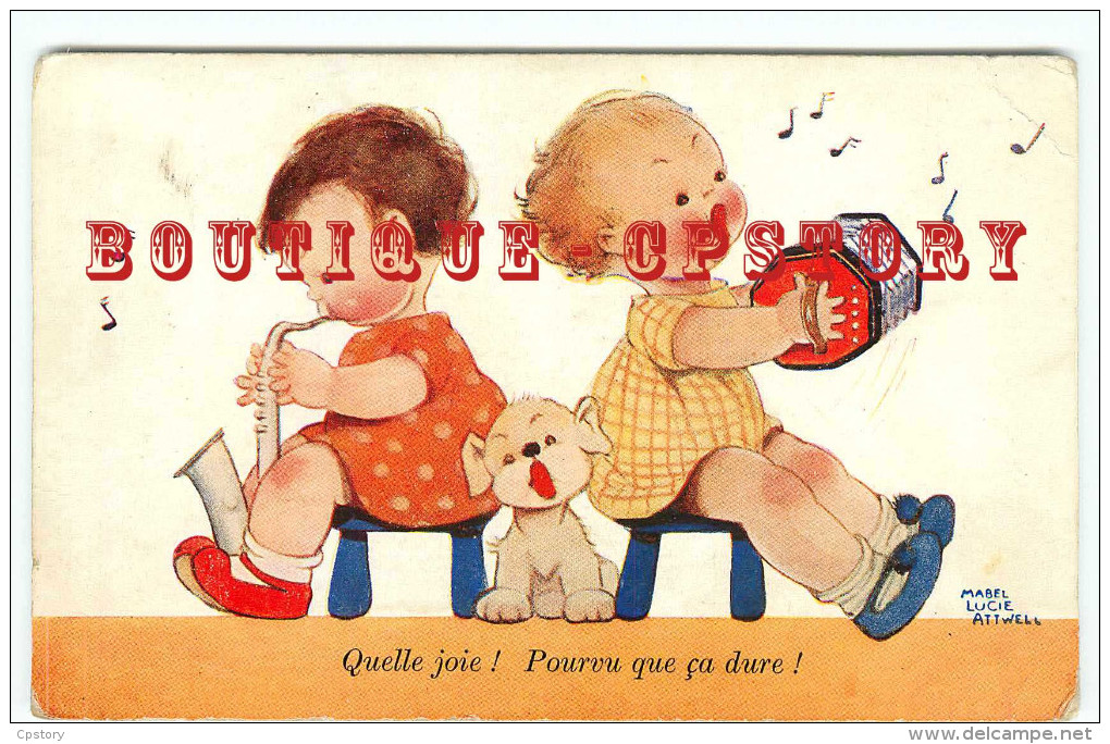 ATTWELL MABEL LUCIE N° 107 < MUSIQUE < ACCORDEON Et SAXOPHONE " QUELLE JOIE " - VALENTINE'S HUMOUR - FILLETTE - Attwell, M. L.