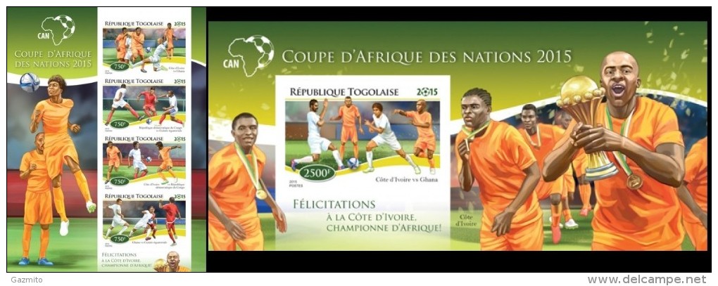 Togo 2015, Africa Cup Of Football, 4val In BF+BF IMPERFORATED - Africa Cup Of Nations