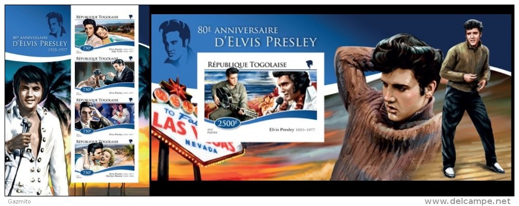 Togo 2015, Elvis, 4val In BF+BF IMPERFORATED - Elvis Presley
