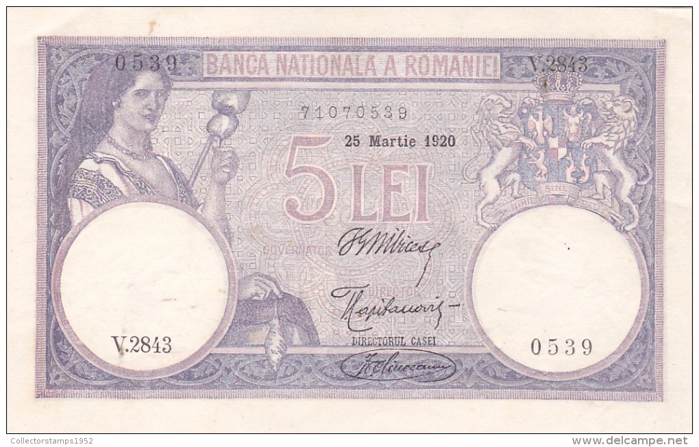 ROUMANIE - Billet De  5 LEI.   15-03-1920 . AXF - Roumanie