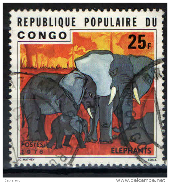 CONGO BRAZZAVILLE - 1976 - ELEFANTI - USED - Usati