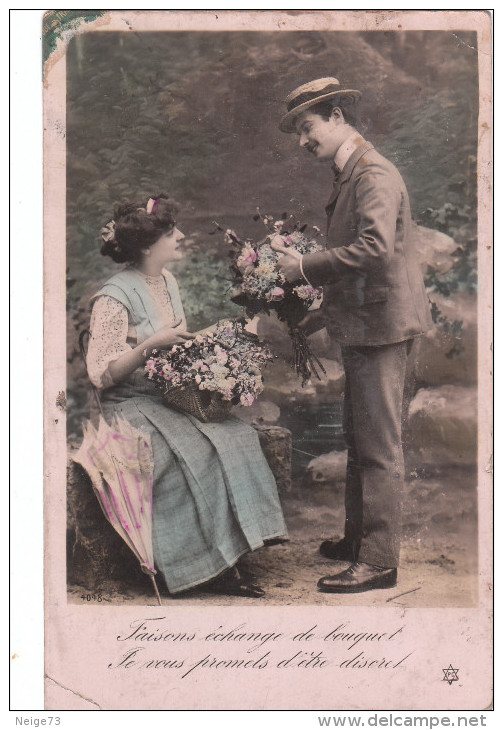 Carte Postale Ancienne - Fantaisie - Couple - Fleurs - Couples