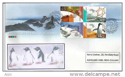 Les Quatre Bases Scientifiques Australiennes En Antarctique. Belle Lettre FDC Adressée En Nouvelle-Zélande - Onderzoeksstations