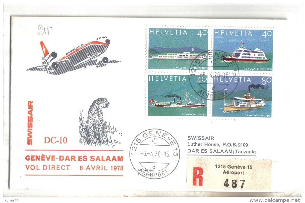 VOL211 - SVIZZERA 1978, Swissair Primo Volo Ginevra Dar Es Salaam Tanzania . Raccomandata - Premiers Vols