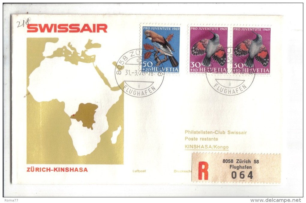 VOL219 - SVIZZERA 1965, Swissair Primo Volo Zurigo Monrovia Liberia . Raccomandata . - Premiers Vols