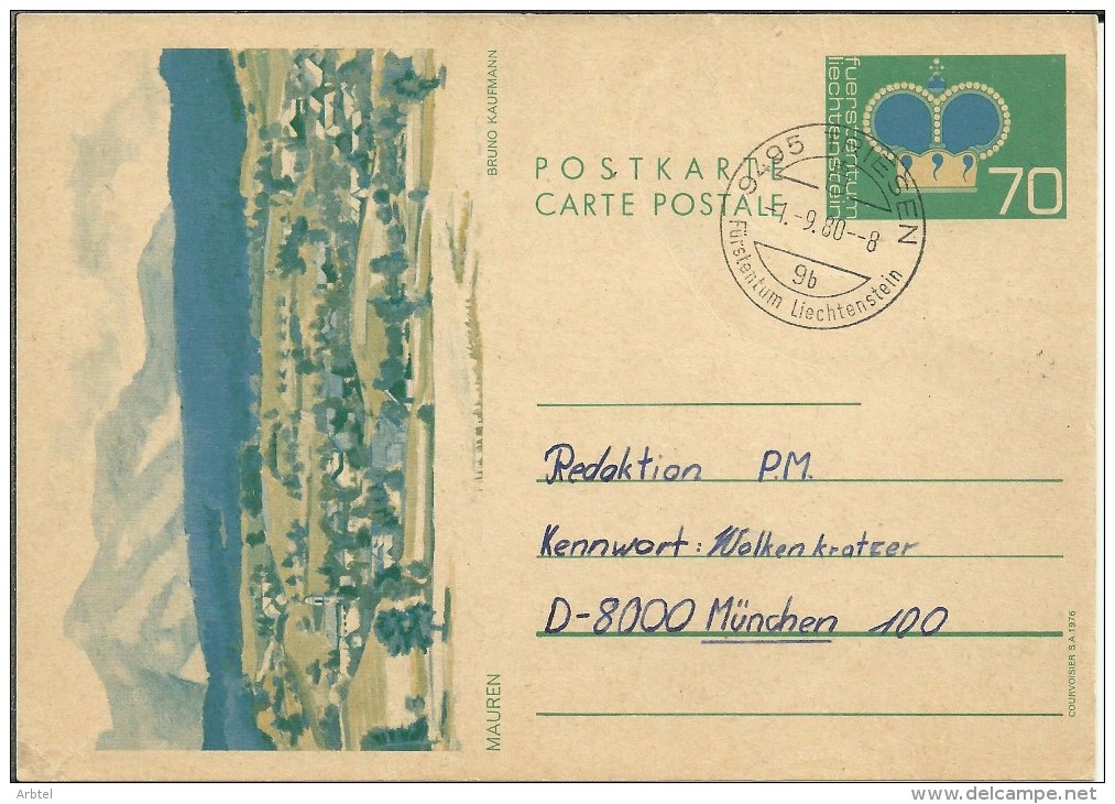 LIECHTENSTEIN TRIESEN ENTERO POSTAL 1980 MAUREN PAISAJE MONTAÑA - Stamped Stationery