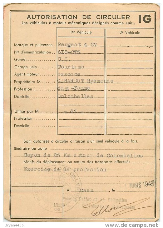 Cartes Photos - Mme Girardot R. (mère d'Annie Girardot) Sage-Femme - Bureau & salle de travail - Carte 1943 Autorisation