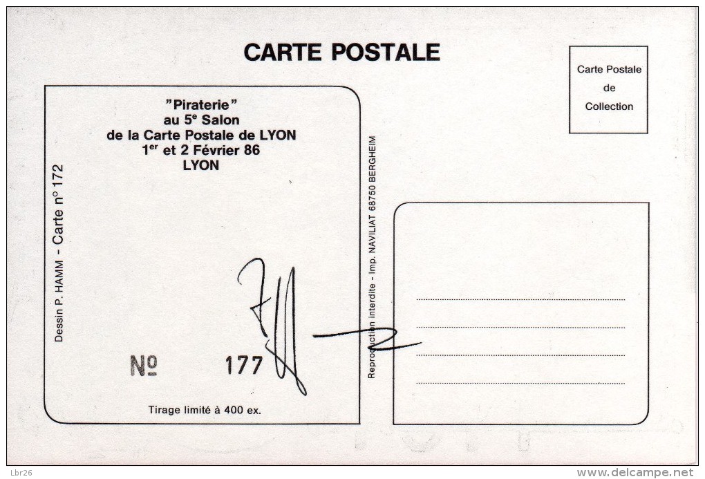 CPM Signée P HAMM 1986 PIRATERIE AU 5eme SALON DE LA CP DE LYON TB Signature Manuscrite Au Dos - Hamm