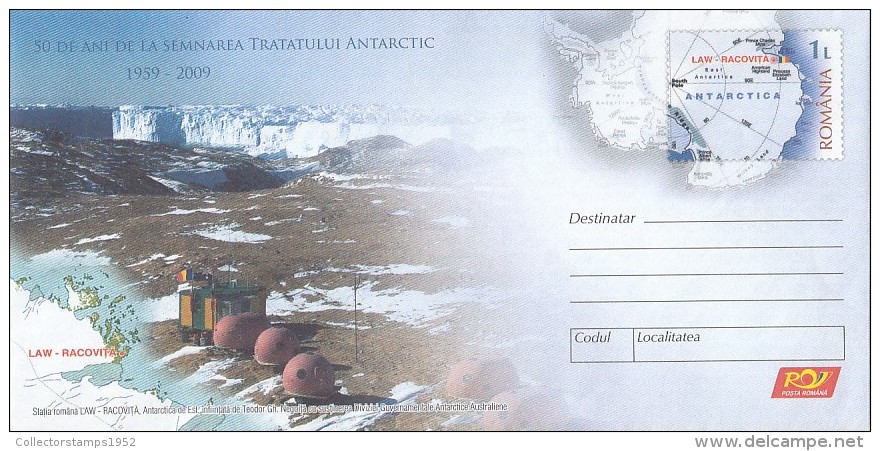 1893FM- ANTARCTIC TREATY ANNIVERSARY, LAW RACOVITA BASE, COVER STATIONERY, 2009, ROMANIA - Antarktisvertrag