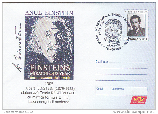 17714- ALBERT EINSTEIN, SCIENTIST, COVER STATIONERY, 2005, ROMANIA - Albert Einstein