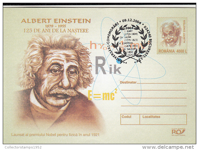 17715- ALBERT EINSTEIN, SCIENTIST, COVER STATIONERY, 2004, ROMANIA - Albert Einstein