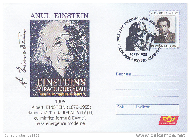 17716- ALBERT EINSTEIN, SCIENTIST, COVER STATIONERY, 2005, ROMANIA - Albert Einstein