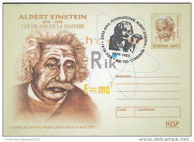 17718- ALBERT EINSTEIN, SCIENTIST, COVER STATIONERY, 2005, ROMANIA - Albert Einstein