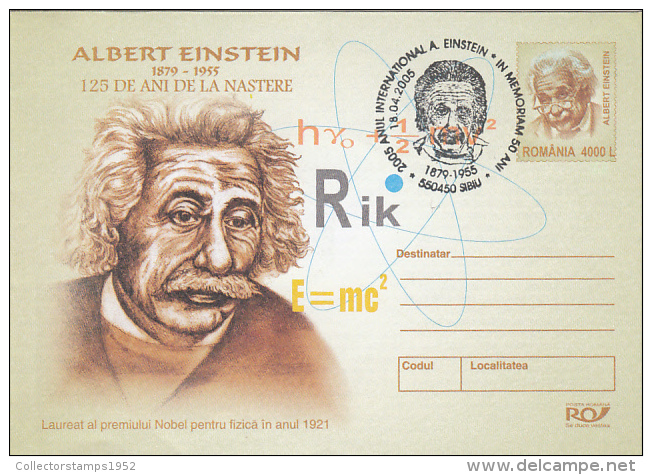 17719- ALBERT EINSTEIN, SCIENTIST, COVER STATIONERY, 2005, ROMANIA - Albert Einstein