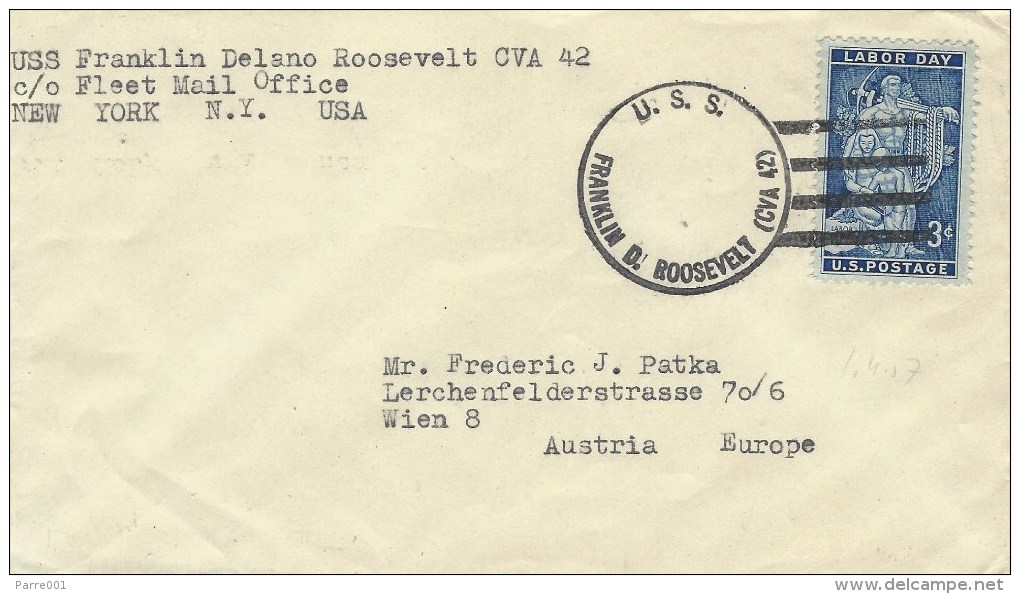 USA 1957 USS Franklin Delano Roosevelt CVA-42 Naval Cover - Brieven En Documenten