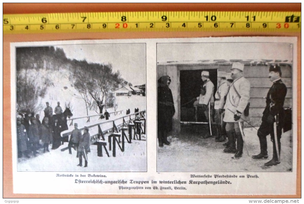 DOCUMENT PHOTO Österreichisch-ungarische Truppen Im Winterlichen Karpatengelände Notbrucke In Der Bukowina Pruth - Collections