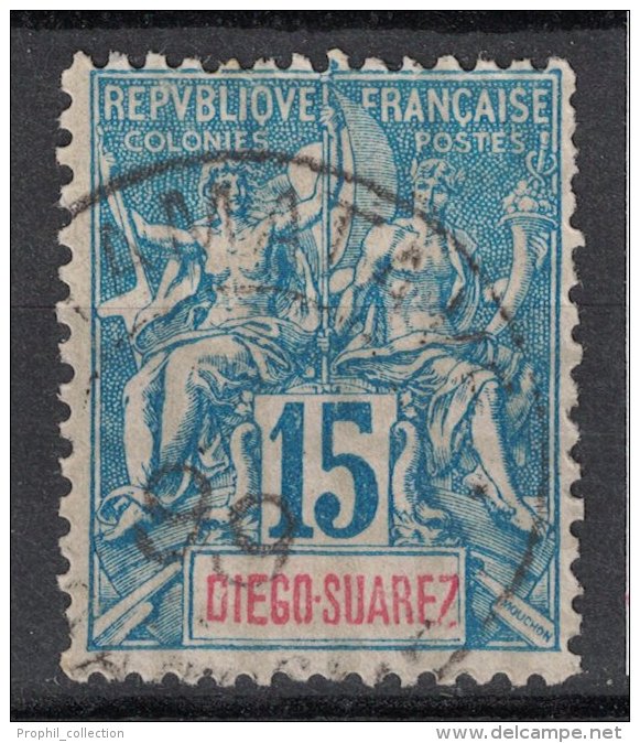 DIEGO SUAREZ - Timbre Au Type Groupe N° 43 15c Bleu Papier Quadrillé Obliteré Obliteration Cad 1899 - Used Stamps
