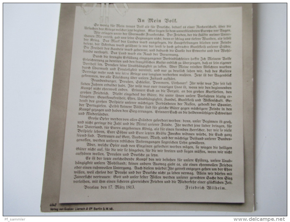 AK / PK Zur Erinnerungsfeier 1813 - 1913. "Der König Rief Und Alle Kamen" Verlag Von Gustav Liersch. Ungelaufen - Otras Guerras