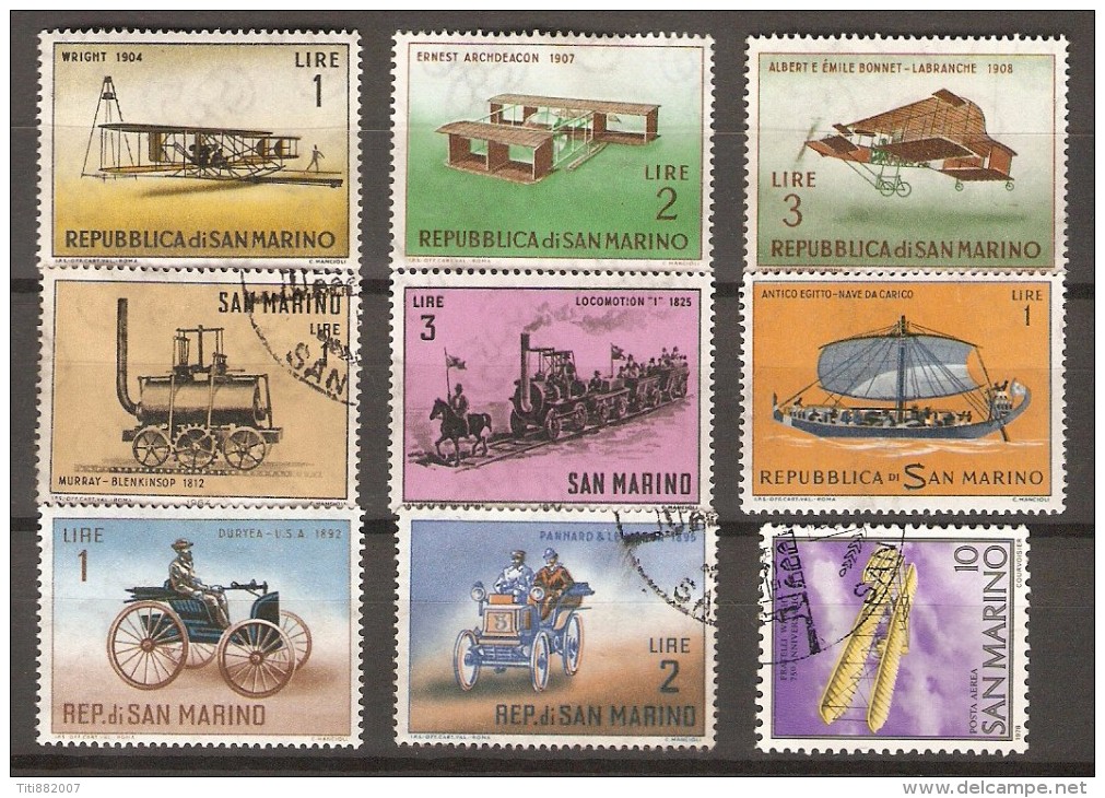 SAINT  MARIN   .    L O T .     AVIONS  /  TRAINS  /  BATEAUX  /  VOITURES. - Collections, Lots & Séries