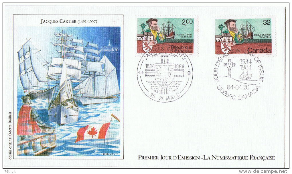 20/4/1984 - Jacques CARTIER - Emission Franco-canadienne - Dessin Original: O. Baillais - 1981-1990