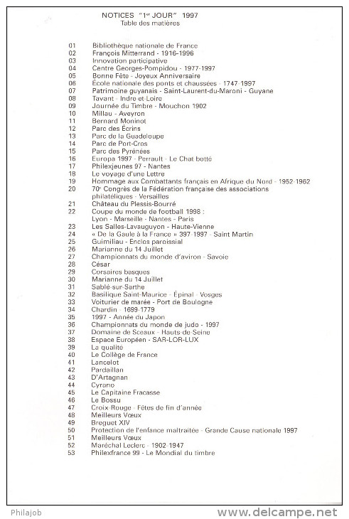 &#9989; Les 53 Notices Officielles 1er Jour De 1997.  Année Complète En Parfait état ! - Non Classés