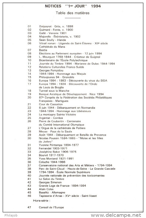 &#9989; Les 47 Notices Officielles 1er Jour De 1994.  Année Complète En Parfait état ! - Non Classés