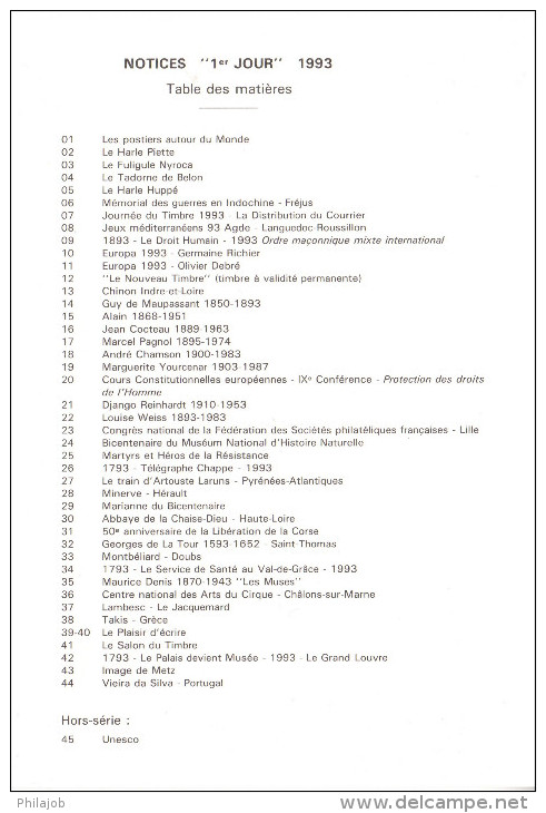 &#9989; Les 45 Notices Officielles 1er Jour De 1993.  Année Complète En Parfait état ! - Non Classés