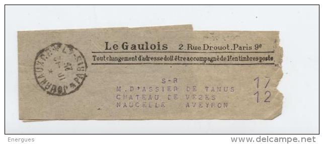 Bande-journaux ,imprimés La Croix,Le Gaulois ,D´Assier De Tanus Château  Vezès, Naucelle, Aveyron,Paris - Zeitungsmarken (Streifbänder)