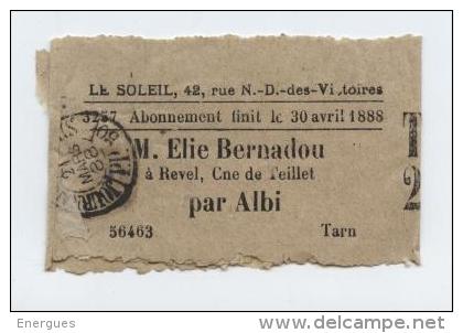 Bande-journaux ,imprimés  ,Le Soleil, Taxe 2, Revel, Albi,Paris - Newspapers