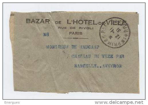 Bande-journaux ,imprimés  ,Bazar De L´Hôtel De Ville,Maucan Vèze,Naucelle,, Aveyron,Paris, - Journaux