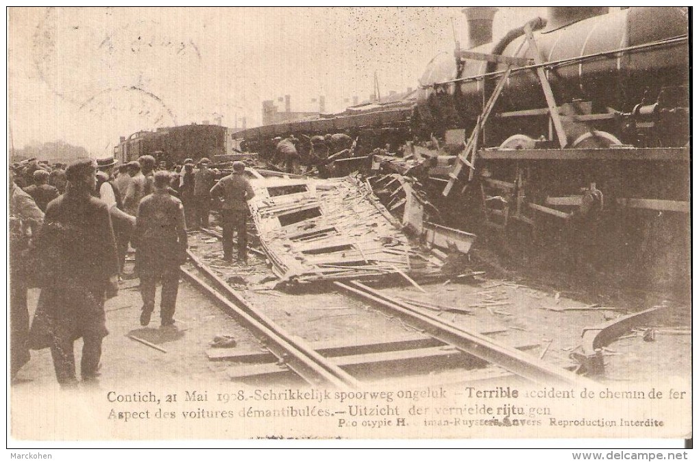 KONTICH (2550) - CATASTROPHE - Chemins De Fer : Catastrophe Ferroviaire Du 21 Mai 1908. Les Voitures Démantibulées. CPA. - Kontich