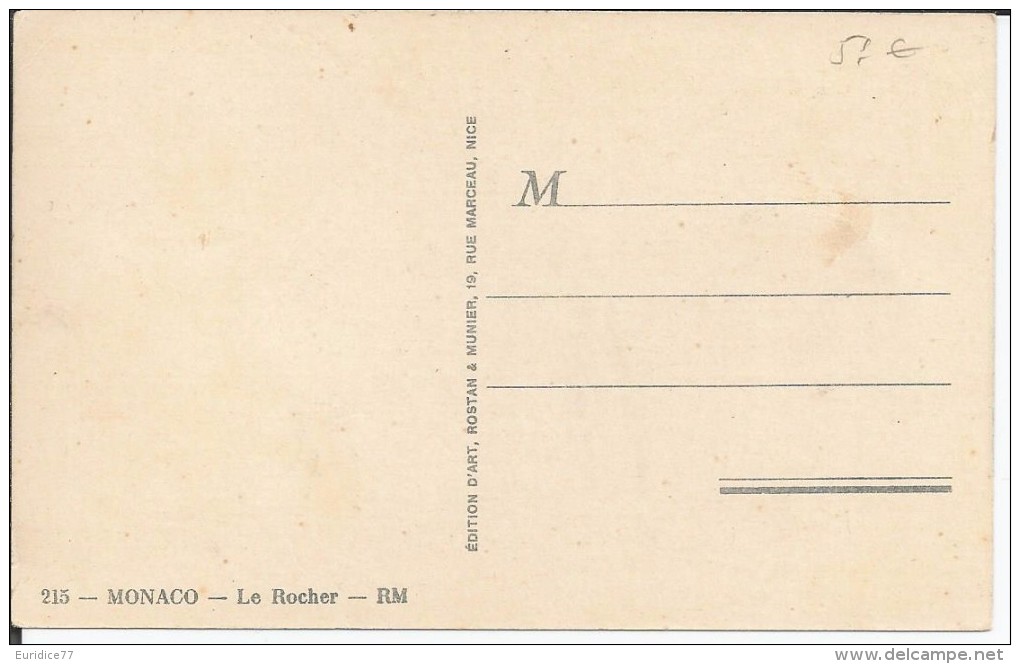 Cp 57 - Monaco, Le Rocher - Edition D´art Rostan & Munier Nº 215 Non Circulee - Hafen