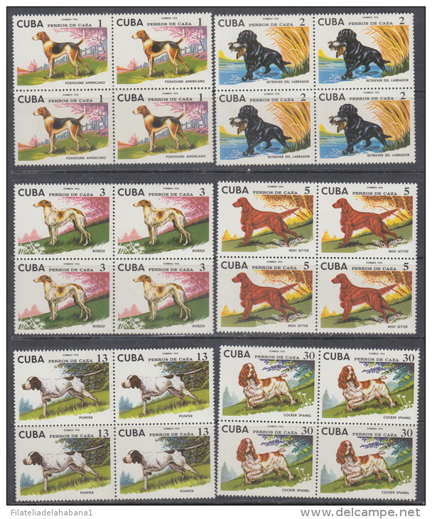 1976.10  CUBA MNH. 1976. BLOCK 4. PERROS DE CAZA Hounds. COCKEL SPANIEL, BORZOI, POINTER,  RETRIEVER,COMPLETE SET - Ongebruikt