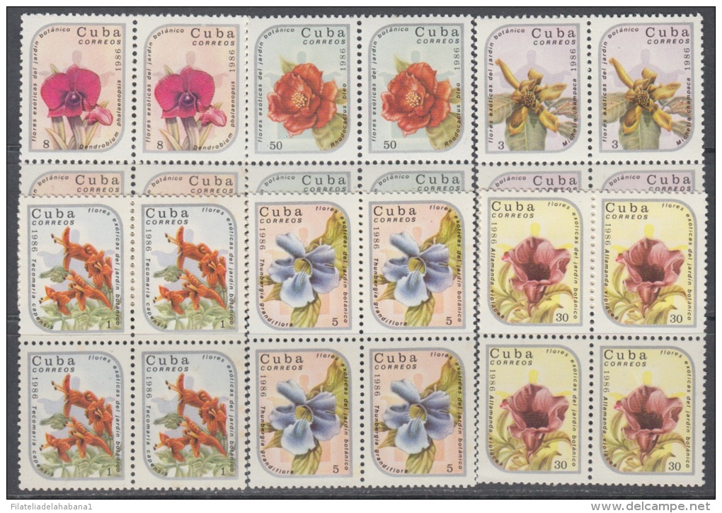 1986.15 CUBA MNH. 1986. BLOCK 4. FLORES EXOTICAS DEL JARDIN BOTANICO EXOTIC FLOWERS COMPLETE SET - Unused Stamps