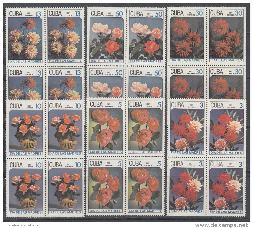1987.11 CUBA MNH. 1987. BLOCK 4. DIA DE LAS MADRES . FLORES  MOTHER'S DAY FLOWERS COMPLETE SET - Unused Stamps