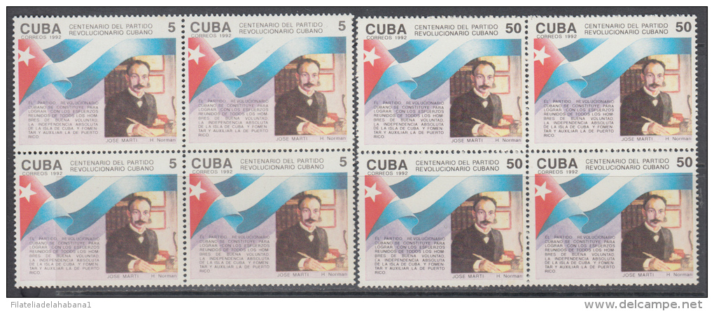 1992.37 CUBA MNH. 1992. BLOKC 4  JOSE MARTI. CENTENARIO DEL PARTIDO REV. CUBANO  CENTENARY OF CUBAN PARTY COMPLETE SET - Ongebruikt