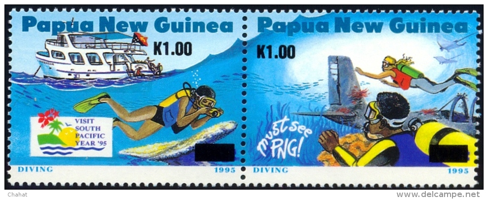DIVING-TOURISM-SETENANT PAIR-PNG-UPRATED-MNH-468 - Buceo