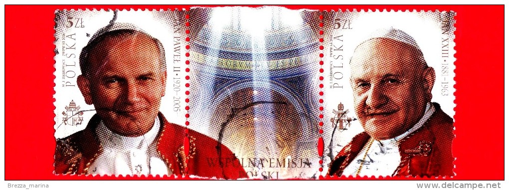 POLONIA - POLSKA - Usato - 2014 - Canonizzazione Dei Papi Giovanni Paolo II E Giovanni XXIII - Da BF - 5 Zl × 2 • Ritrat - Used Stamps