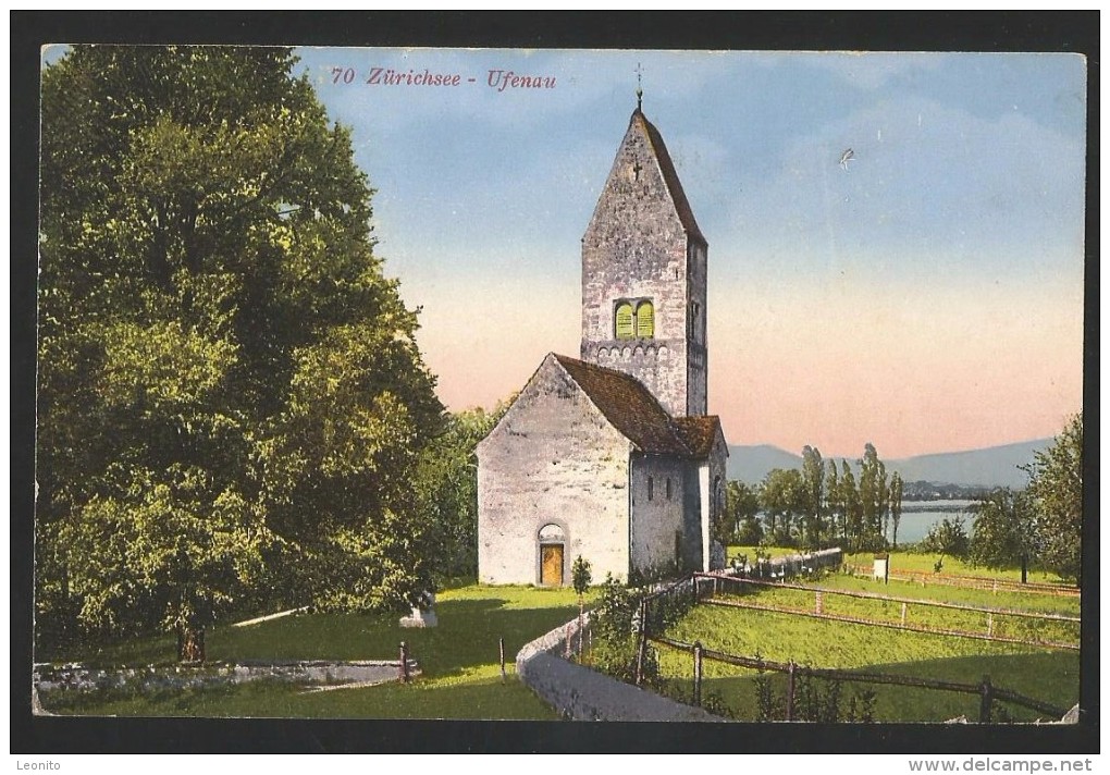 UFENAU SZ Insel-Stempel Ufnau Mit Zürichsee Kirche St. Peter Und Paul Freienbach Pfäffikon 1920 - Pfäffikon