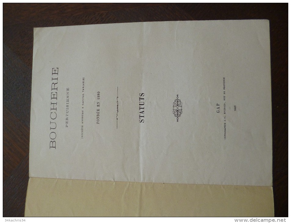 Plaquette Statuts Boucherie Perthuisienne Le Perthuis. Gap 1880.8 Pages - Languedoc-Roussillon