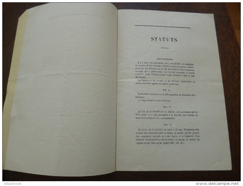 Plaquette Statuts Boucherie Perthuisienne Le Perthuis. Gap 1880.8 Pages - Languedoc-Roussillon