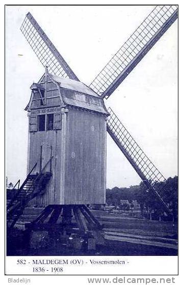 MALDEGEM (O.Vl.) - Molen/moulin - Blauwe Prentkaart Ons Molenheem Van De Verdwenen Vossensmolen. Zeldzame Opname! - Maldegem